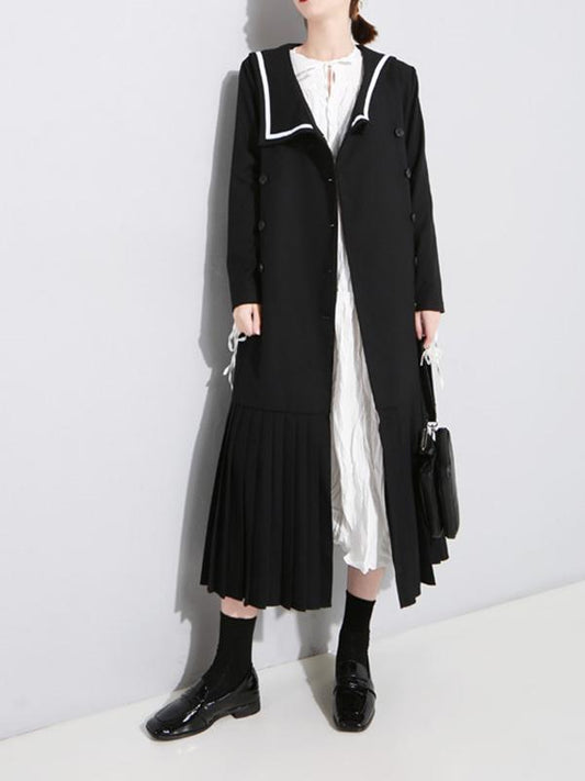 Sailor Collar Fishtail Pleated Windbreaker