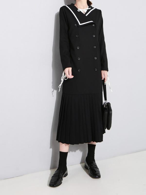 Sailor Collar Fishtail Pleated Windbreaker