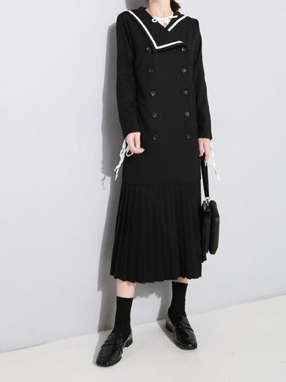 Sailor Collar Fishtail Pleated Windbreaker