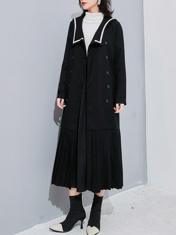 Sailor Collar Fishtail Pleated Windbreaker