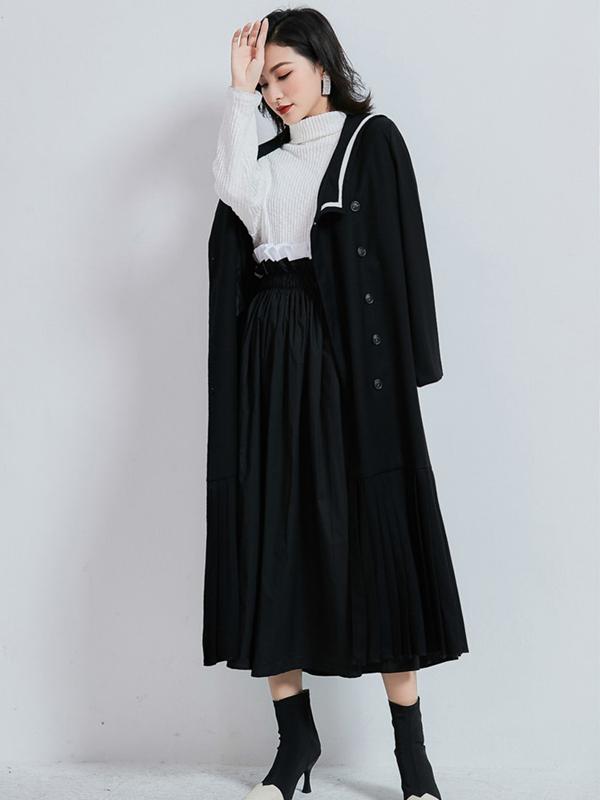 Sailor Collar Fishtail Pleated Windbreaker