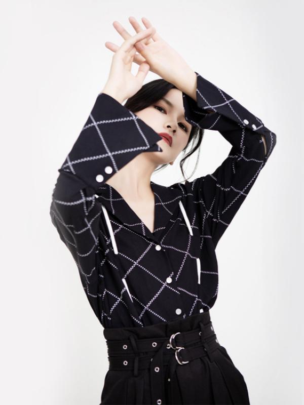 CASUAL DRAWSTRING RUFFLED PLAID SHIRT