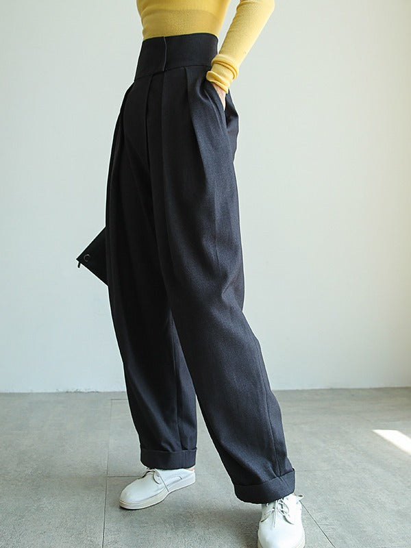 LOOSE WIDE-LEG HIGH-WAIST SUIT PANTS