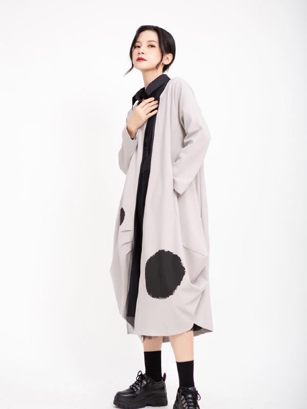 POLKA-DOT PRINTED CROPPED ZIPPER MIDI DRESS OUTWEAR