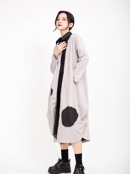 POLKA-DOT PRINTED CROPPED ZIPPER MIDI DRESS OUTWEAR