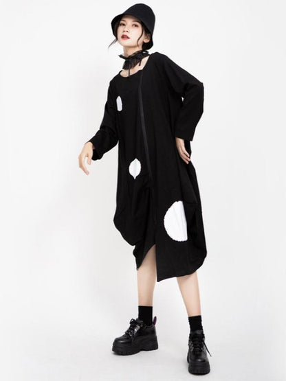POLKA-DOT PRINTED CROPPED ZIPPER MIDI DRESS OUTWEAR