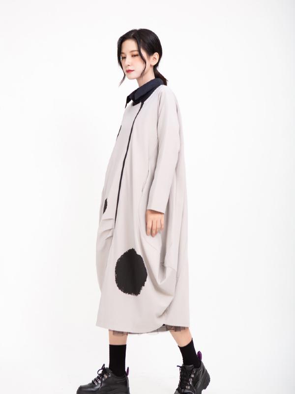 POLKA-DOT PRINTED CROPPED ZIPPER MIDI DRESS OUTWEAR