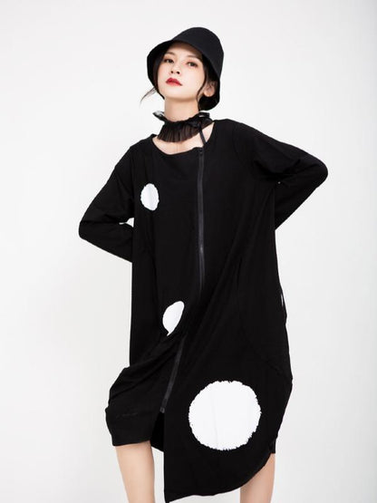 POLKA-DOT PRINTED CROPPED ZIPPER MIDI DRESS OUTWEAR