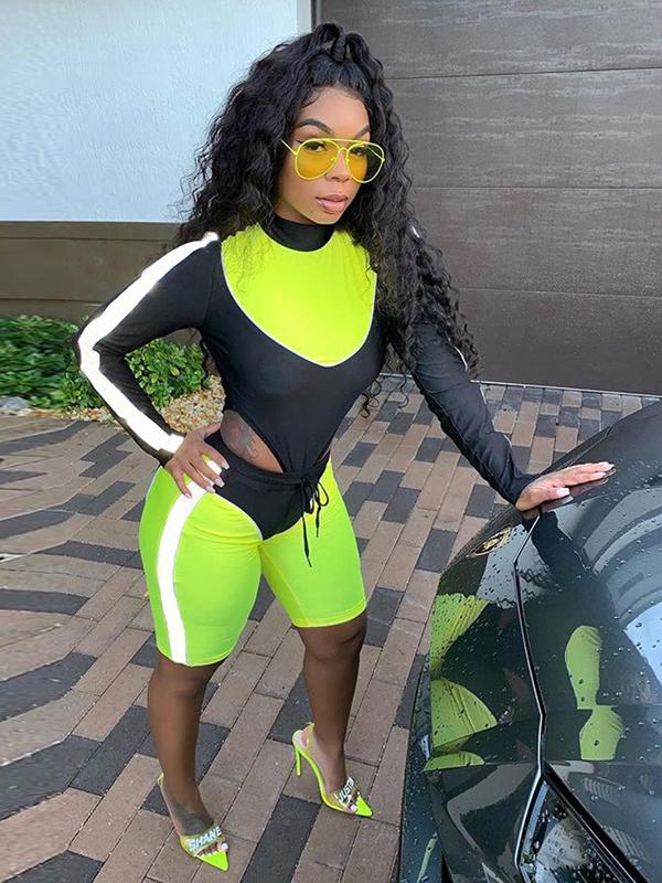 Reflective Split-Joint Backless Tee&Shorts Suits