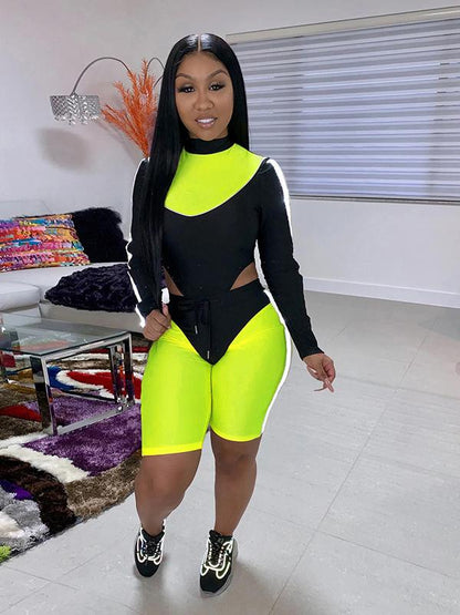 Reflective Split-Joint Backless Tee&Shorts Suits