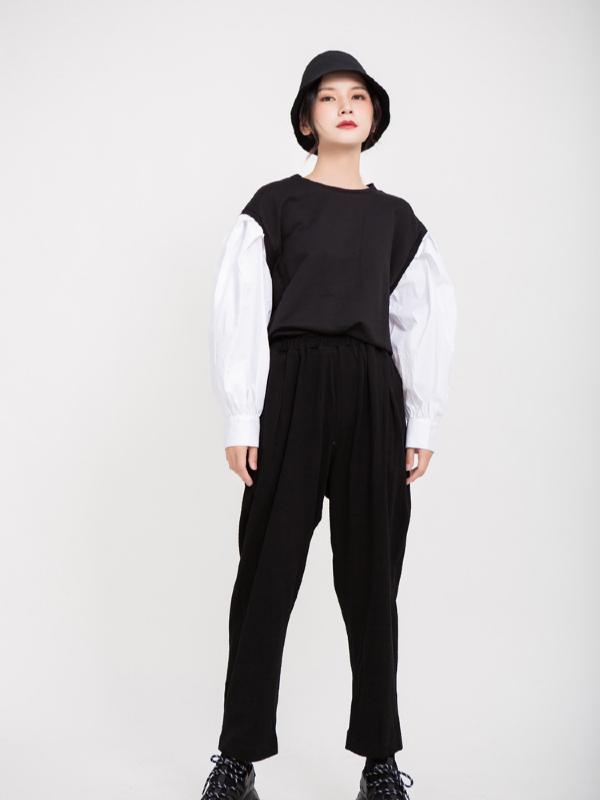 LOOSE LANTERN SLEEVES SPLIT-JOINT SWEATSHIRT