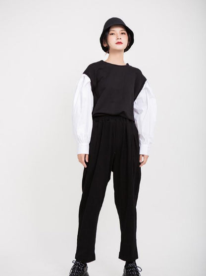 LOOSE LANTERN SLEEVES SPLIT-JOINT SWEATSHIRT