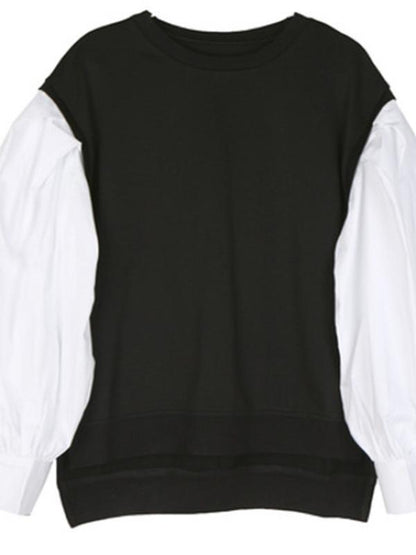 LOOSE LANTERN SLEEVES SPLIT-JOINT SWEATSHIRT