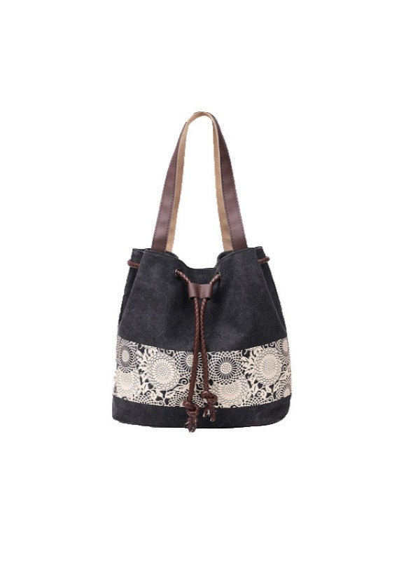 Ethnic Style Printed Canvas Drawstring Bucket Bag