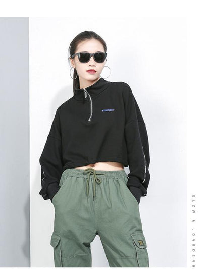 CASUAL ZIPPER BARE MIDRIFF SWEATSHIRT