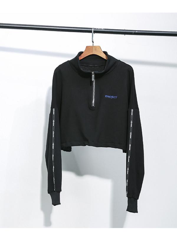 CASUAL ZIPPER BARE MIDRIFF SWEATSHIRT