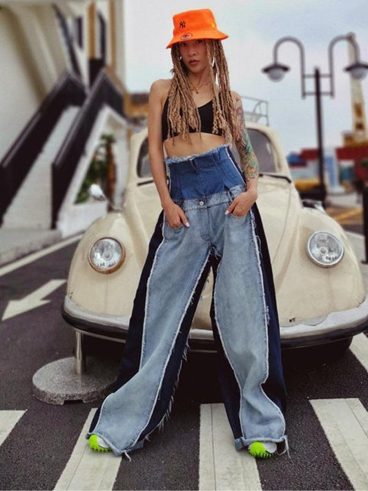 Stylish Empire Fringed Stitching Wide-Leg Jean Pants