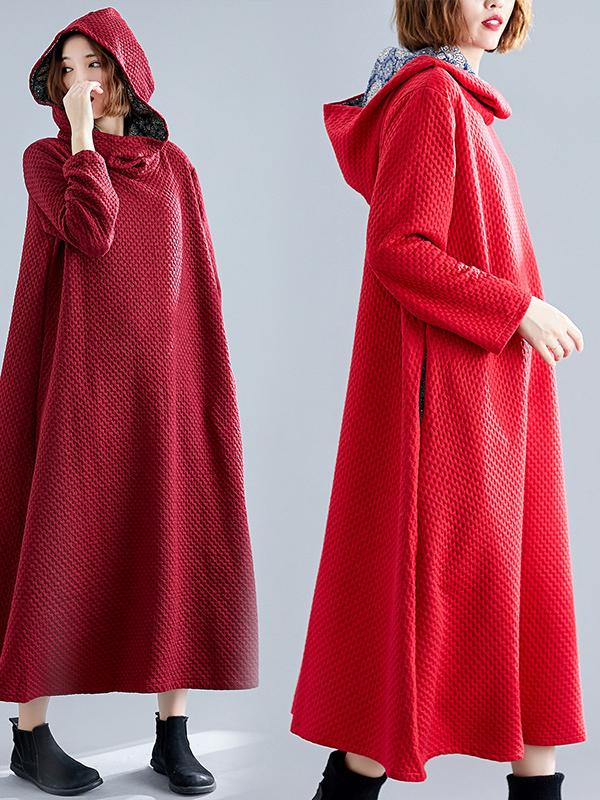 LOOSE A-LINE HOODED LONG SLEEVE DRESS