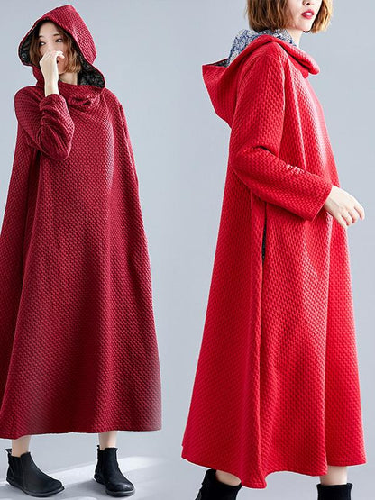 LOOSE A-LINE HOODED LONG SLEEVE DRESS