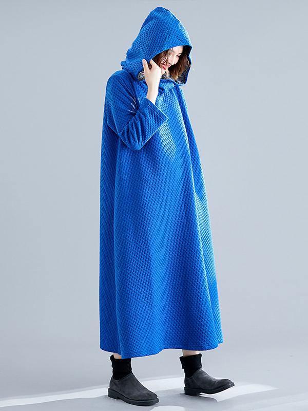 LOOSE A-LINE HOODED LONG SLEEVE DRESS