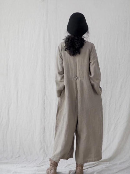 Retro Linen Overalls Jumpsuits