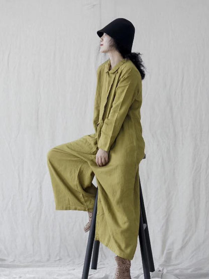 Retro Linen Overalls Jumpsuits