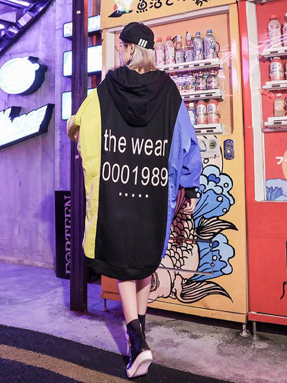 LOOSE PRINTED CONTRAST COLOR HOODIE OUTWEARS
