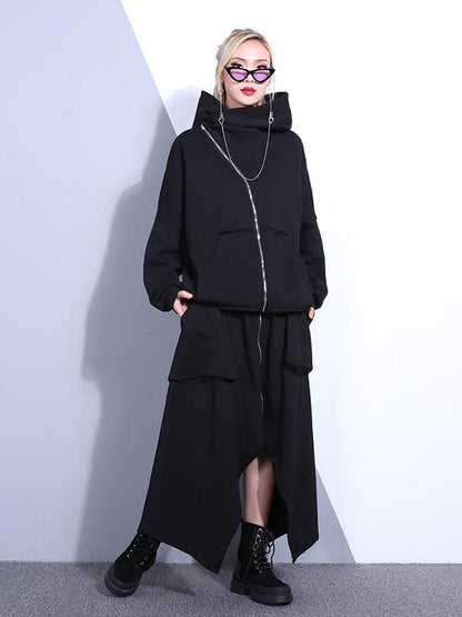 LOOSE BOYFRIEND STYLE ZIPPER HOODIE OUTWEARS