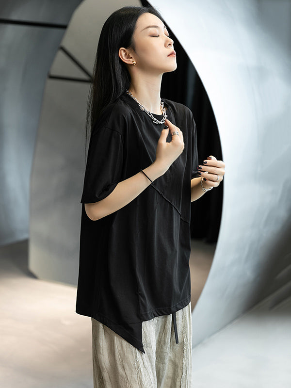 Stylish Round-Neck Irregularity Short Sleeve T-Shirt Tops