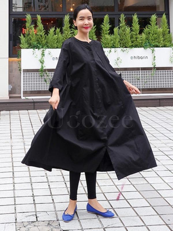 Loose A-line Long Shirt Dress