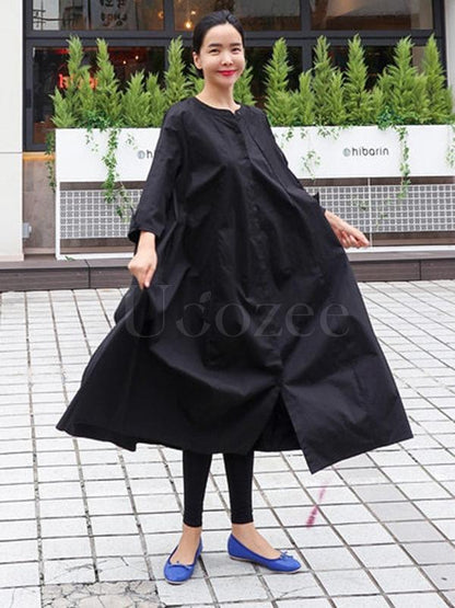 Loose A-line Long Shirt Dress