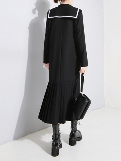 Sailor Collar Fishtail Pleated Windbreaker