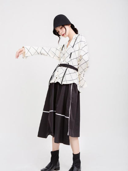CASUAL DRAWSTRING RUFFLED PLAID SHIRT