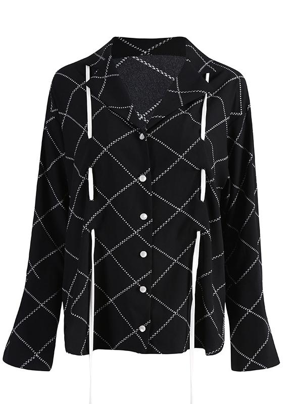 CASUAL DRAWSTRING RUFFLED PLAID SHIRT