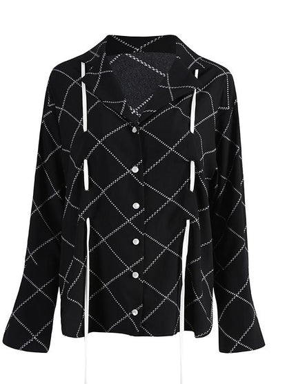 CASUAL DRAWSTRING RUFFLED PLAID SHIRT