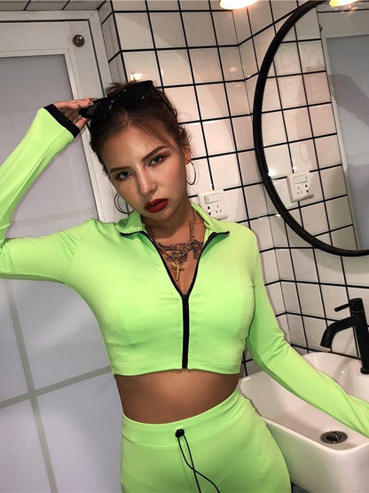 Solid Zipper Tee&Leggings Sports Suits