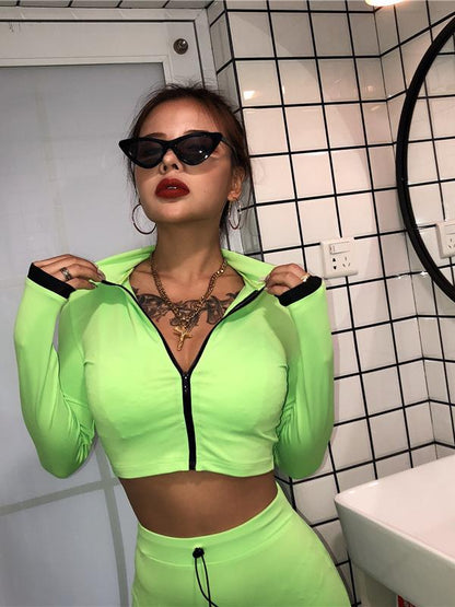 Solid Zipper Tee&Leggings Sports Suits