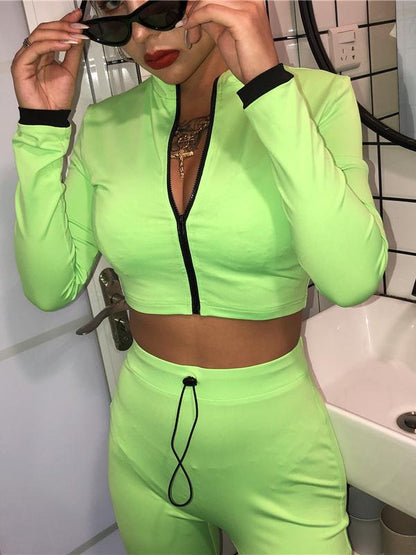 Solid Zipper Tee&Leggings Sports Suits