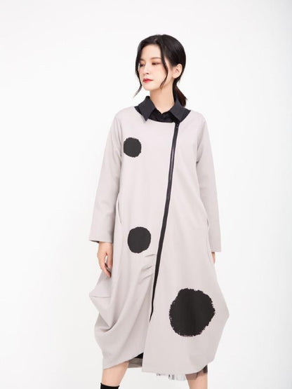 POLKA-DOT PRINTED CROPPED ZIPPER MIDI DRESS OUTWEAR