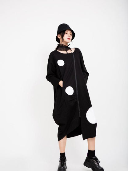 POLKA-DOT PRINTED CROPPED ZIPPER MIDI DRESS OUTWEAR