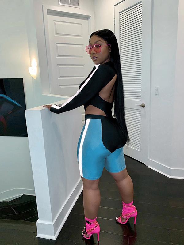 Reflective Split-Joint Backless Tee&Shorts Suits