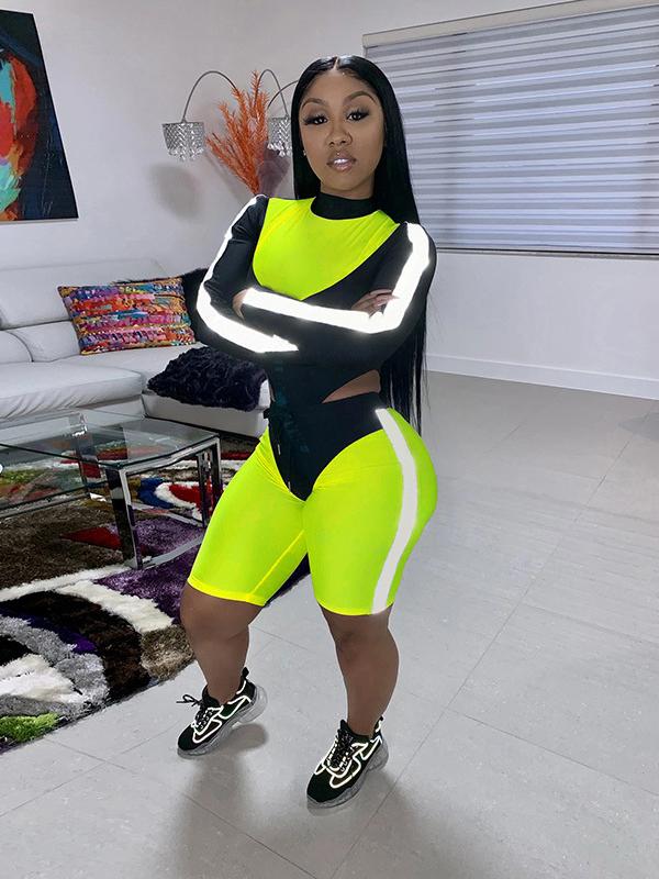 Reflective Split-Joint Backless Tee&Shorts Suits