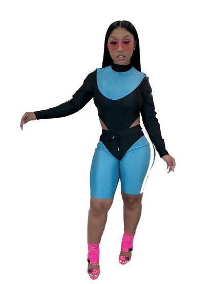 Reflective Split-Joint Backless Tee&Shorts Suits