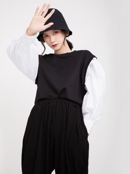 LOOSE LANTERN SLEEVES SPLIT-JOINT SWEATSHIRT
