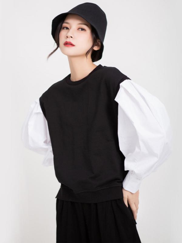 LOOSE LANTERN SLEEVES SPLIT-JOINT SWEATSHIRT