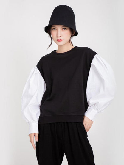 LOOSE LANTERN SLEEVES SPLIT-JOINT SWEATSHIRT
