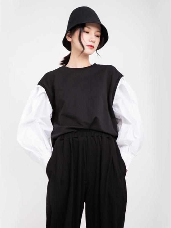 LOOSE LANTERN SLEEVES SPLIT-JOINT SWEATSHIRT