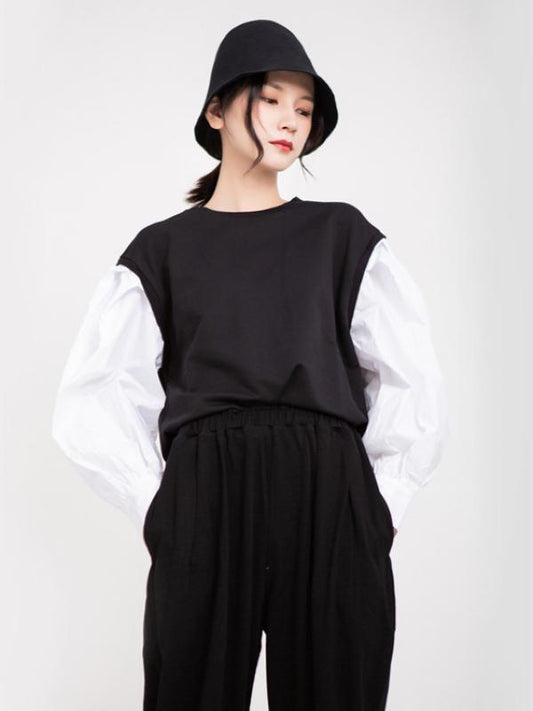 LOOSE LANTERN SLEEVES SPLIT-JOINT SWEATSHIRT