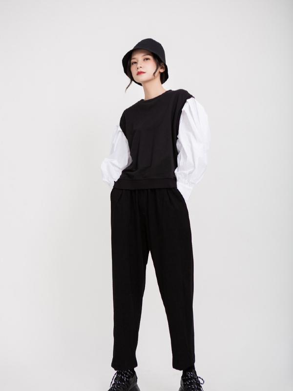 LOOSE LANTERN SLEEVES SPLIT-JOINT SWEATSHIRT
