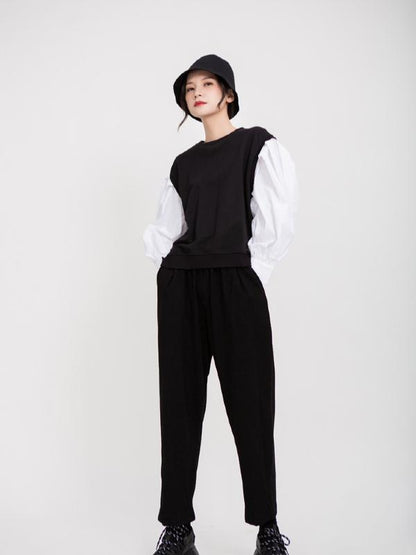 LOOSE LANTERN SLEEVES SPLIT-JOINT SWEATSHIRT